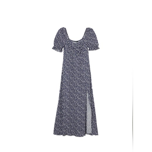 Cropp - Granatowa sukienka midi w stokrotki - granatowy ze sklepu Cropp w kategorii Sukienki - zdjęcie 171461989