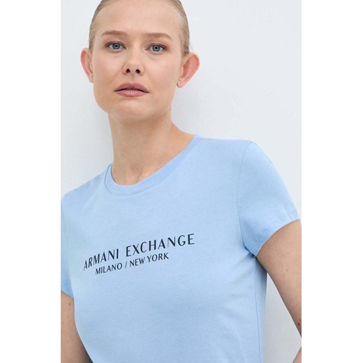 Armani Exchange t-shirt bawełniany damski kolor turkusowy 8NYTAB YJG3Z NOS ze sklepu ANSWEAR.com w kategorii Bluzki damskie - zdjęcie 171462346