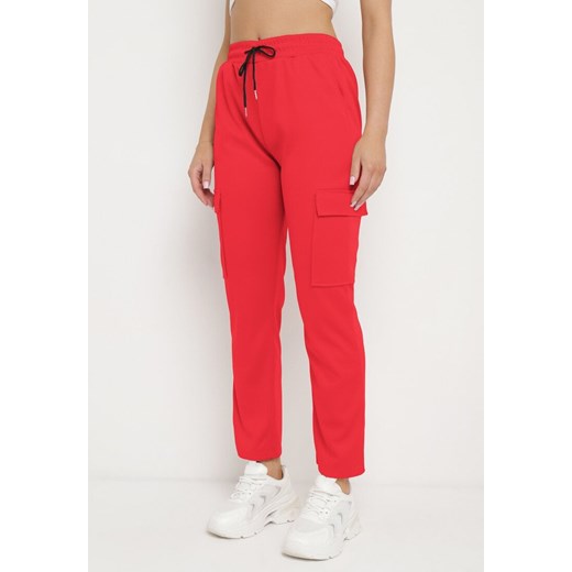 Czerwone Szerokie Spodnie z Gumką w Pasie i Regulowanymi Troczkami Demavendia ze sklepu Born2be Odzież w kategorii Spodnie damskie - zdjęcie 171462847