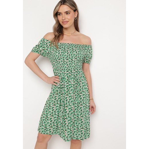 Zielona Wiskozowa Sukienka Hiszpanka z Gumkami w Pasie Valdina ze sklepu Born2be Odzież w kategorii Sukienki - zdjęcie 171463057