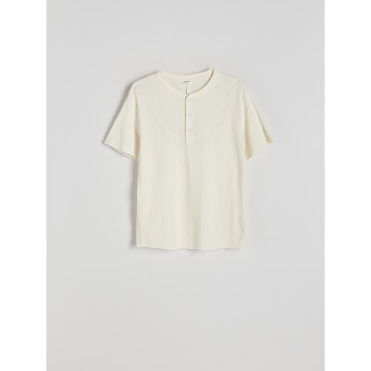 Reserved - Bawełniany t-shirt henley - złamana biel Reserved XXL Reserved