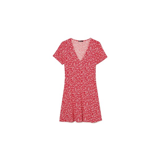 Cropp - Czerwona sukienka mini z motywem kwiatowym - czerwony ze sklepu Cropp w kategorii Sukienki - zdjęcie 171475705