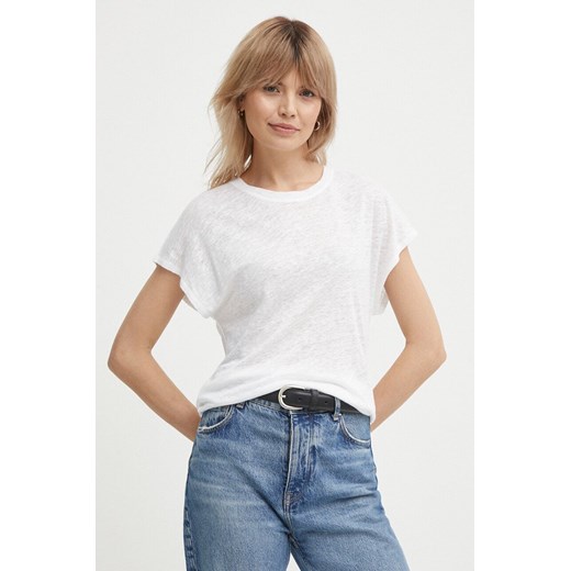 Calvin Klein t-shirt lniany kolor biały K20K207260 ze sklepu ANSWEAR.com w kategorii Bluzki damskie - zdjęcie 171477095