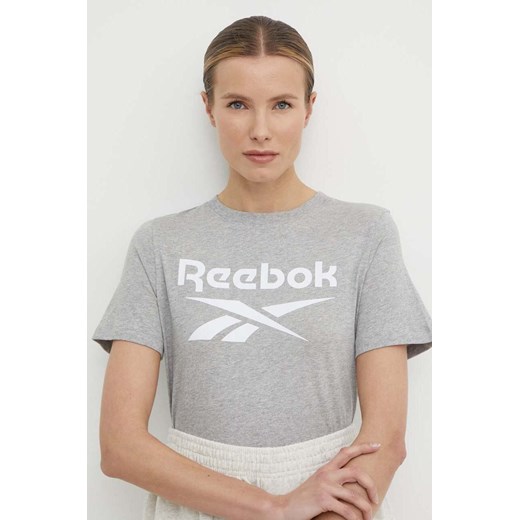 Reebok t-shirt bawełniany Identity damski kolor szary 100034852 ze sklepu ANSWEAR.com w kategorii Bluzki damskie - zdjęcie 171477149