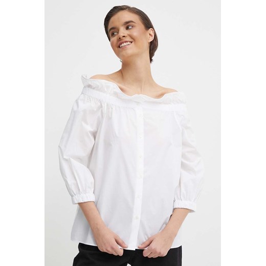 Mos Mosh bluzka bawełniana damska kolor biały gładka ze sklepu ANSWEAR.com w kategorii Bluzki damskie - zdjęcie 171477376