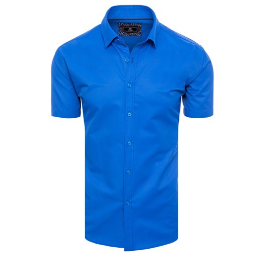 Koszula męska z krótkim rękawem chabrowa Dstreet KX0990 ze sklepu DSTREET.PL w kategorii Koszule męskie - zdjęcie 171483717