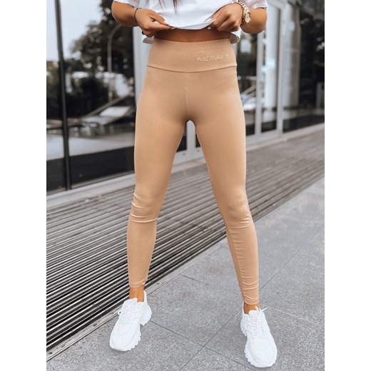 Prążkowane legginsy damskie JUST kamelowe Dstreet UY1587 ze sklepu DSTREET.PL w kategorii Spodnie damskie - zdjęcie 171485628