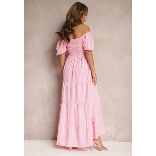 Różowa Bufiasta Sukienka z Falbankami i Gumką w Pasie Florula Renee S promocyjna cena Renee odzież