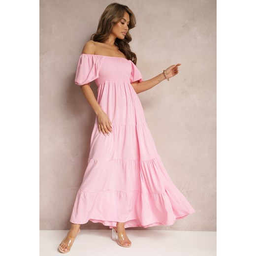 Różowa Bufiasta Sukienka z Falbankami i Gumką w Pasie Florula ze sklepu Renee odzież w kategorii Sukienki - zdjęcie 171492529