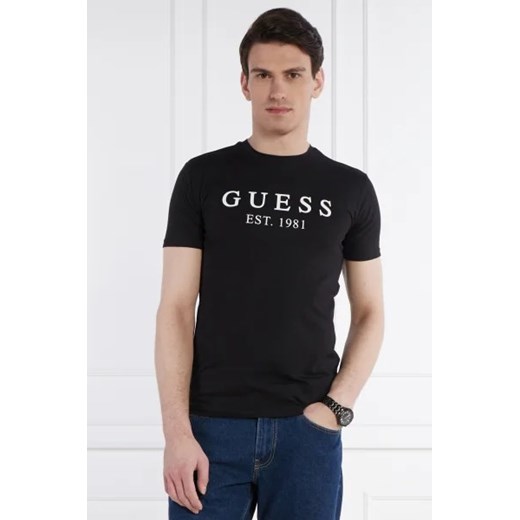 T-shirt męski czarny Guess w stylu młodzieżowym z krótkim rękawem