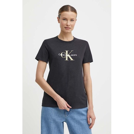 Calvin Klein Jeans t-shirt bawełniany damski kolor czarny J20J223272 ze sklepu ANSWEAR.com w kategorii Bluzki damskie - zdjęcie 171500299