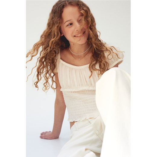 H & M - Elastycznie marszczony top - Biały ze sklepu H&M w kategorii Bluzki dziewczęce - zdjęcie 171502708