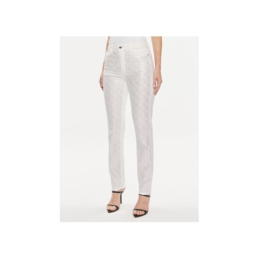 Guess Spodnie materiałowe Girly W4RA16 WFXDA Biały Slim Fit ze sklepu MODIVO w kategorii Spodnie damskie - zdjęcie 171507386