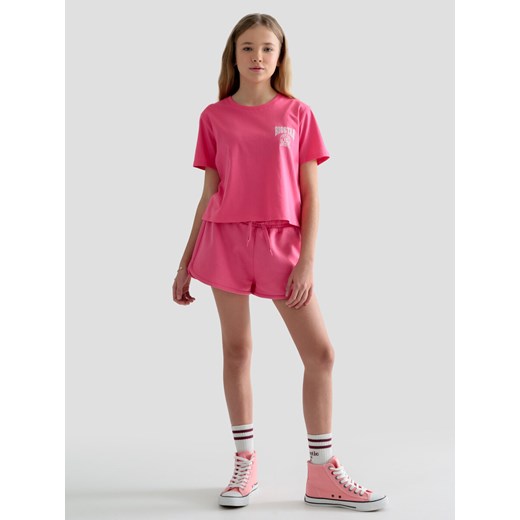 Koszulka dziewczęca z nadrukiem na piersi różowa Zoya 601/ Szortencja 601 ze sklepu Big Star w kategorii Bluzki dziewczęce - zdjęcie 171508658