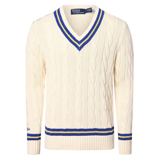 Polo Ralph Lauren Męski sweter Mężczyźni Bawełna écru jednolity ze sklepu vangraaf w kategorii Swetry męskie - zdjęcie 171508848