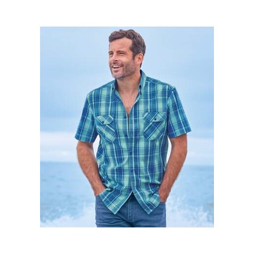 Koszula w kratę z krótkimi rękawami z popeliny ze stretchem ze sklepu Atlas For Men w kategorii Koszule męskie - zdjęcie 171512827