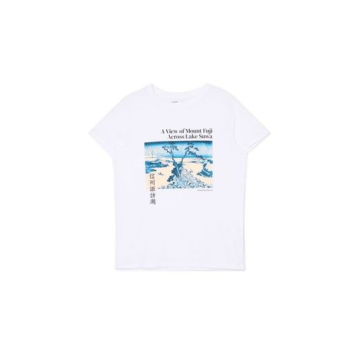 Cropp - Koszulka z nadrukiem w japońskim stylu - biały ze sklepu Cropp w kategorii Bluzki damskie - zdjęcie 171512837