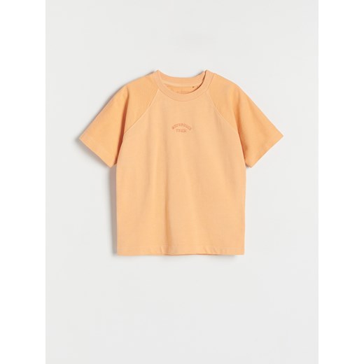 Reserved - T-shirt oversize z napisem - jasnopomarańczowy Reserved 128 (7-8 lat) Reserved