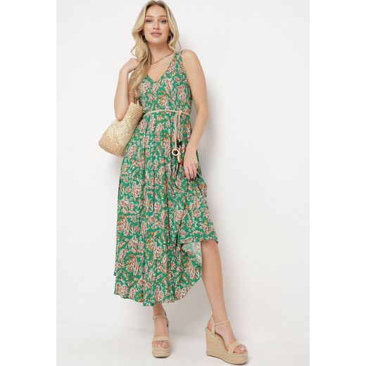 Zielona Sukienka z Wzorem Paisley i Rozkloszowanym Dołem Biamira ze sklepu Born2be Odzież w kategorii Sukienki - zdjęcie 171514228