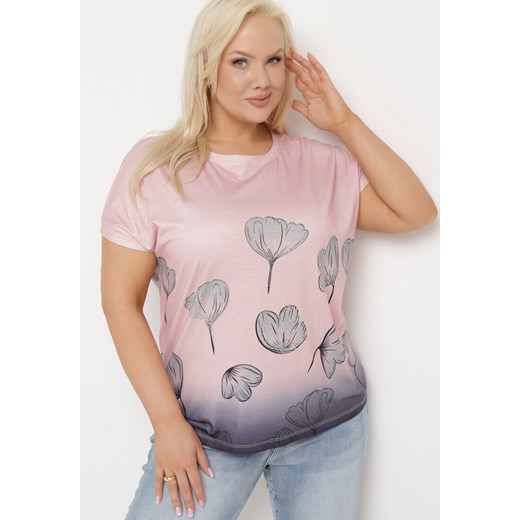 Ciemnoróżowy T-shirt z Krótkim Rękawem Ozdobiony Cyrkoniami Flovilla ze sklepu Born2be Odzież w kategorii Bluzki damskie - zdjęcie 171514427