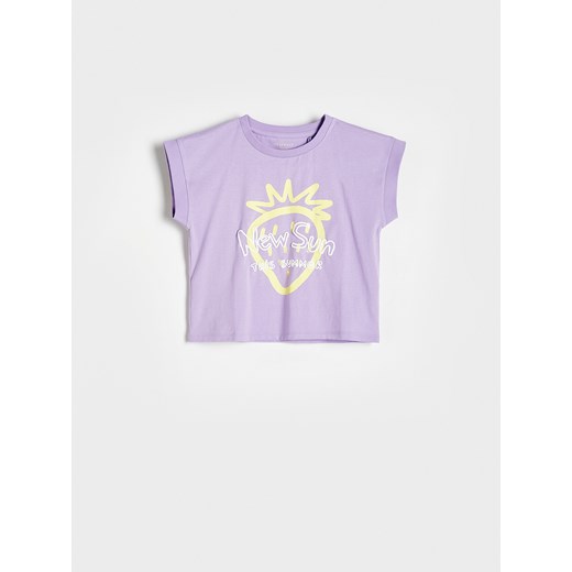 Reserved - T-shirt z nadrukiem - lawendowy ze sklepu Reserved w kategorii Bluzki dziewczęce - zdjęcie 171516065
