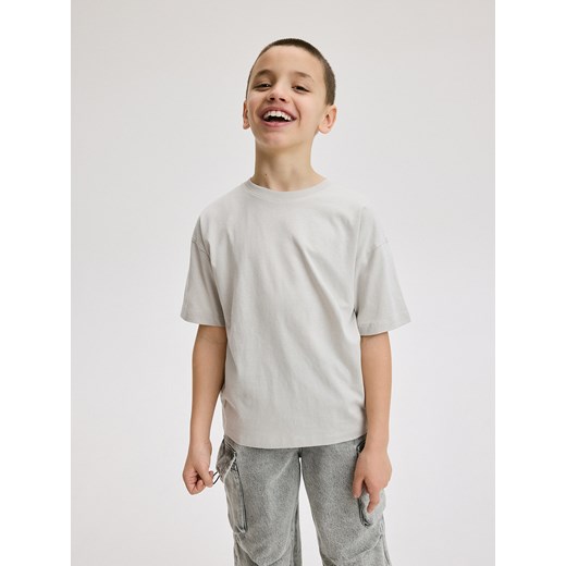 Reserved - Bawełniany t-shirt oversize - jasnoszary ze sklepu Reserved w kategorii T-shirty chłopięce - zdjęcie 171516286