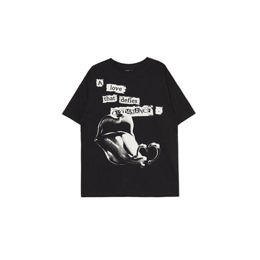 Cropp - Czarny t-shirt z nadrukiem - czarny Cropp L Cropp