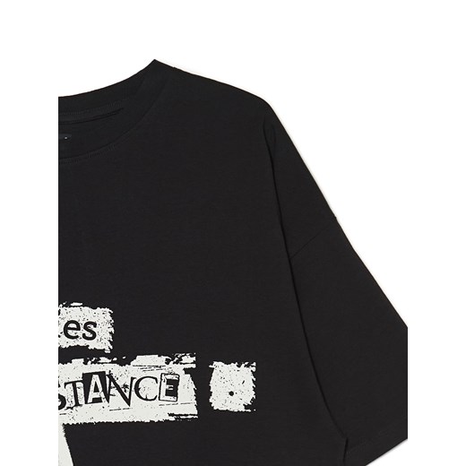 Cropp - Czarny t-shirt z nadrukiem - czarny Cropp L Cropp