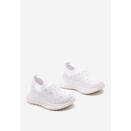 Białe Wsuwane Buty Sportowe Sneakersy na Płaskiej Podeszwie Ozdobione Cyrkoniami 30 wyprzedaż born2be.pl