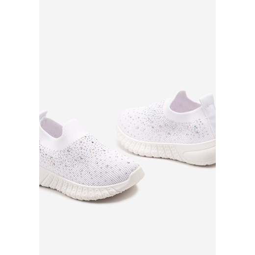 Białe Wsuwane Buty Sportowe Sneakersy na Płaskiej Podeszwie Ozdobione Cyrkoniami 26 born2be.pl okazyjna cena