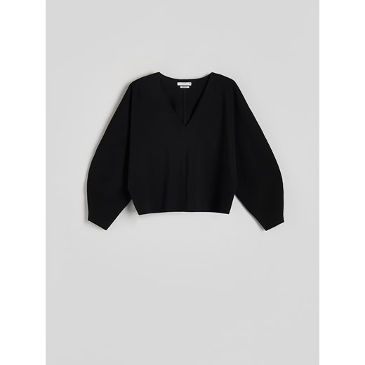Reserved - Krótka bawełniana bluza - czarny ze sklepu Reserved w kategorii Bluzy damskie - zdjęcie 171520465