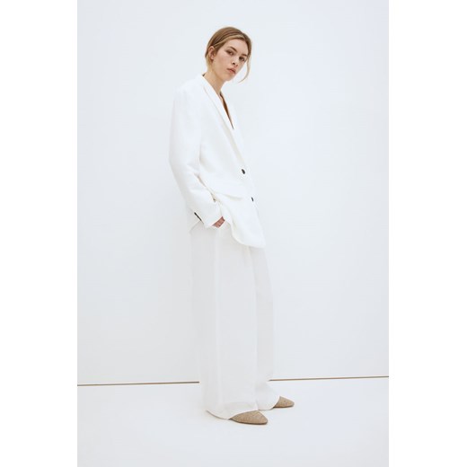 H & M - Eleganckie spodnie z domieszką lnu - Biały H & M 46 H&M