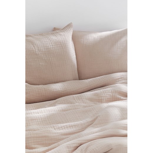 H & M - Komplet muślinowej pościeli podwójnej - Beżowy H & M One Size H&M