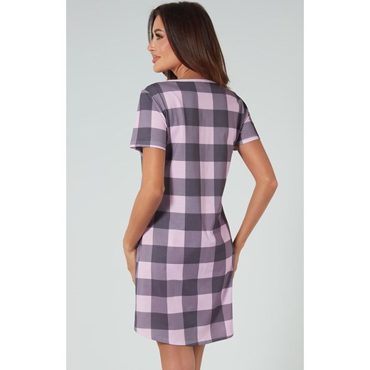 Koszula nocna damska na krótki rękaw Kayo, Kolor różowo-grafitowy, Rozmiar S, Italian Fashion ze sklepu Intymna w kategorii Koszule nocne - zdjęcie 171524138