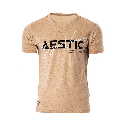 Męska koszulka T-001 - beżowa ze sklepu Risardi w kategorii T-shirty męskie - zdjęcie 171524497