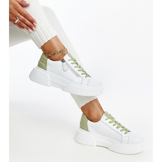 Biało-zielone skórzane sneakersy Atyaf ze sklepu gemre w kategorii Trampki damskie - zdjęcie 171525019