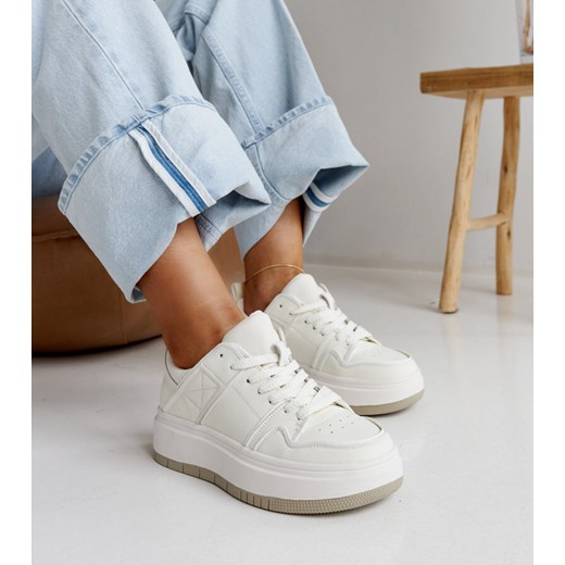 Buty sportowe damskie Gemre sneakersy sznurowane białe na płaskiej podeszwie ze skóry 