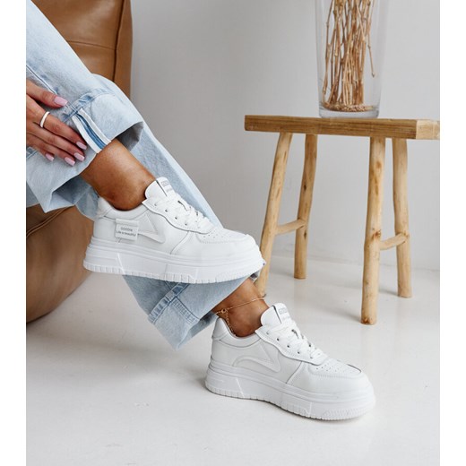 Buty sportowe damskie Gemre sneakersy białe z tworzywa sztucznego na płaskiej podeszwie 