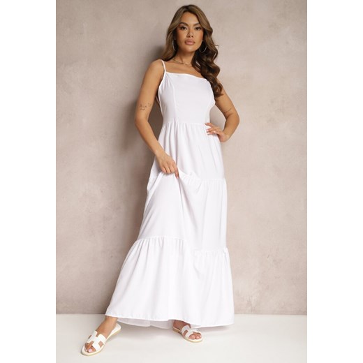 Biała Sukienka o Rozkloszowanym Fasonie Wiązana i Wykończona Gumką z Tyłu Hililena ze sklepu Renee odzież w kategorii Sukienki - zdjęcie 171527046