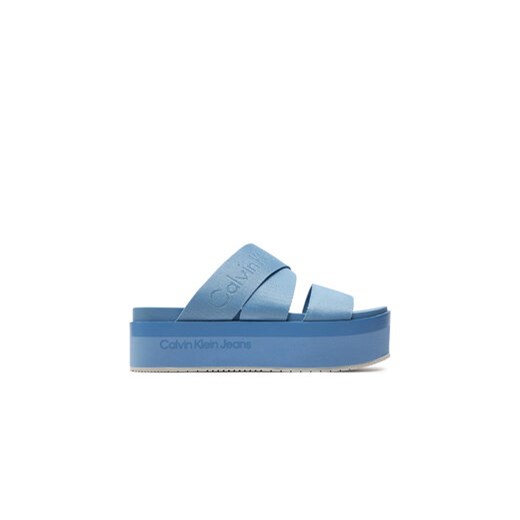 Calvin Klein Jeans Klapki Flatform Sandal Webbing In Mr YW0YW01361 Niebieski ze sklepu MODIVO w kategorii Klapki damskie - zdjęcie 171530015