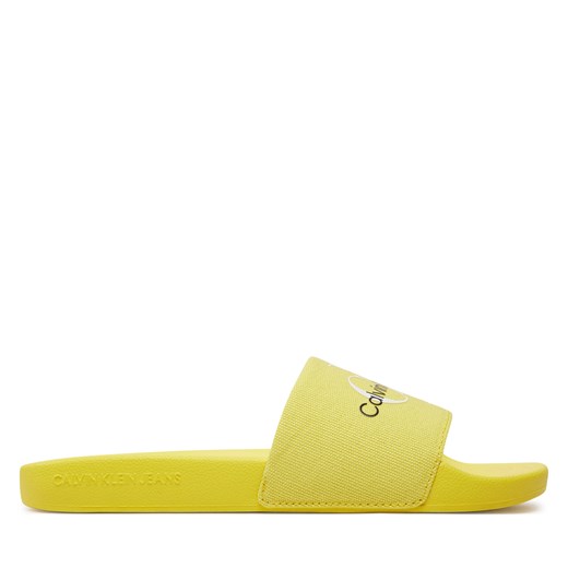 Klapki Calvin Klein Jeans Slide Monogram Co YW0YW00103 Blazing Yellow/Bright White 0LJ ze sklepu eobuwie.pl w kategorii Klapki damskie - zdjęcie 171531507