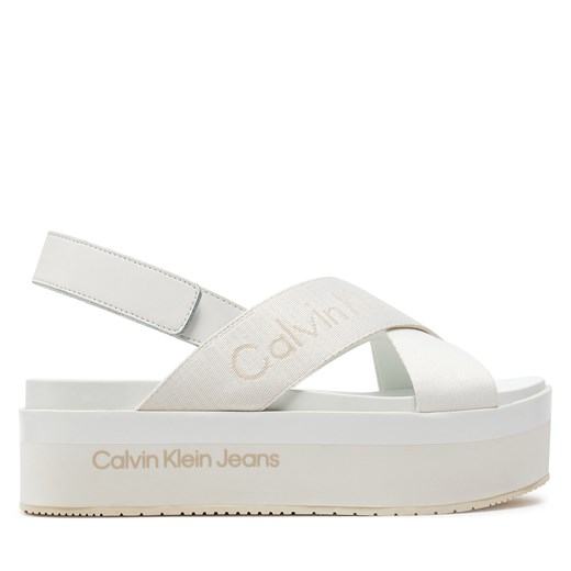 Sandały Calvin Klein Jeans Flatform Sandal Sling In Mr YW0YW01362 Off White YBR ze sklepu eobuwie.pl w kategorii Sandały damskie - zdjęcie 171532356