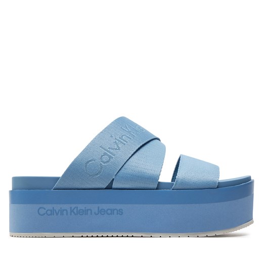 Klapki Calvin Klein Jeans Flatform Sandal Webbing In Mr YW0YW01361 Dusk Blue/Mediterranean Blue 0G0 ze sklepu eobuwie.pl w kategorii Klapki damskie - zdjęcie 171532566