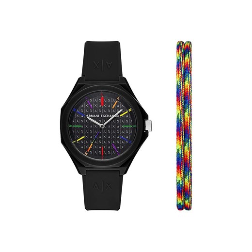 Armani Exchange zegarek i bransoletka kolor czarny ze sklepu ANSWEAR.com w kategorii Zegarki - zdjęcie 171535039