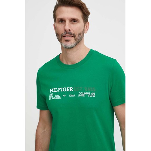 Tommy Hilfiger t-shirt bawełniany męski kolor zielony z nadrukiem MW0MW34435 ze sklepu ANSWEAR.com w kategorii T-shirty męskie - zdjęcie 171535796