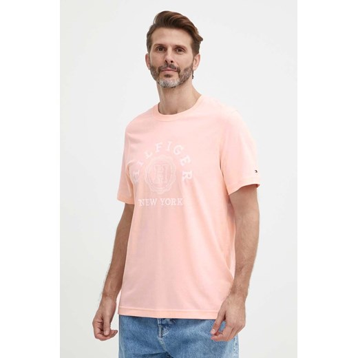 Tommy Hilfiger t-shirt bawełniany męski kolor różowy z nadrukiem MW0MW34437 ze sklepu ANSWEAR.com w kategorii T-shirty męskie - zdjęcie 171535806