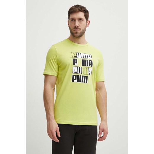 Puma t-shirt bawełniany męski kolor zielony z nadrukiem 678976. ze sklepu ANSWEAR.com w kategorii T-shirty męskie - zdjęcie 171535856