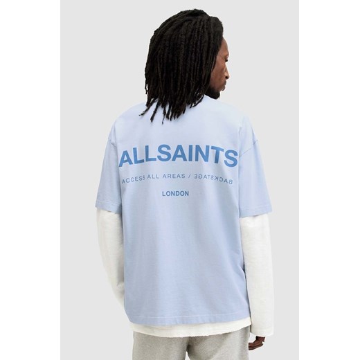 AllSaints t-shirt bawełniany ACCESS SS CREW męski kolor niebieski z nadrukiem M ANSWEAR.com