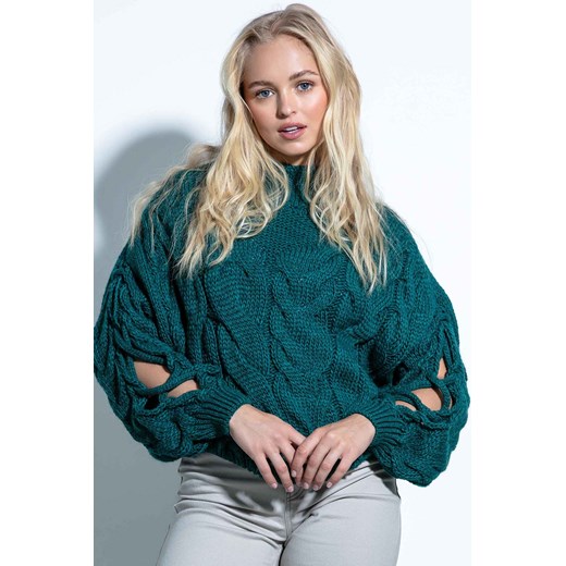 Damski sweter z wycięciami na rękawach Fobya zielony Fobya S/M 5.10.15