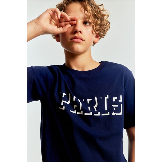 H & M - Bawełniany T-shirt z nadrukiem - Niebieski H & M 170 (14Y+) H&M